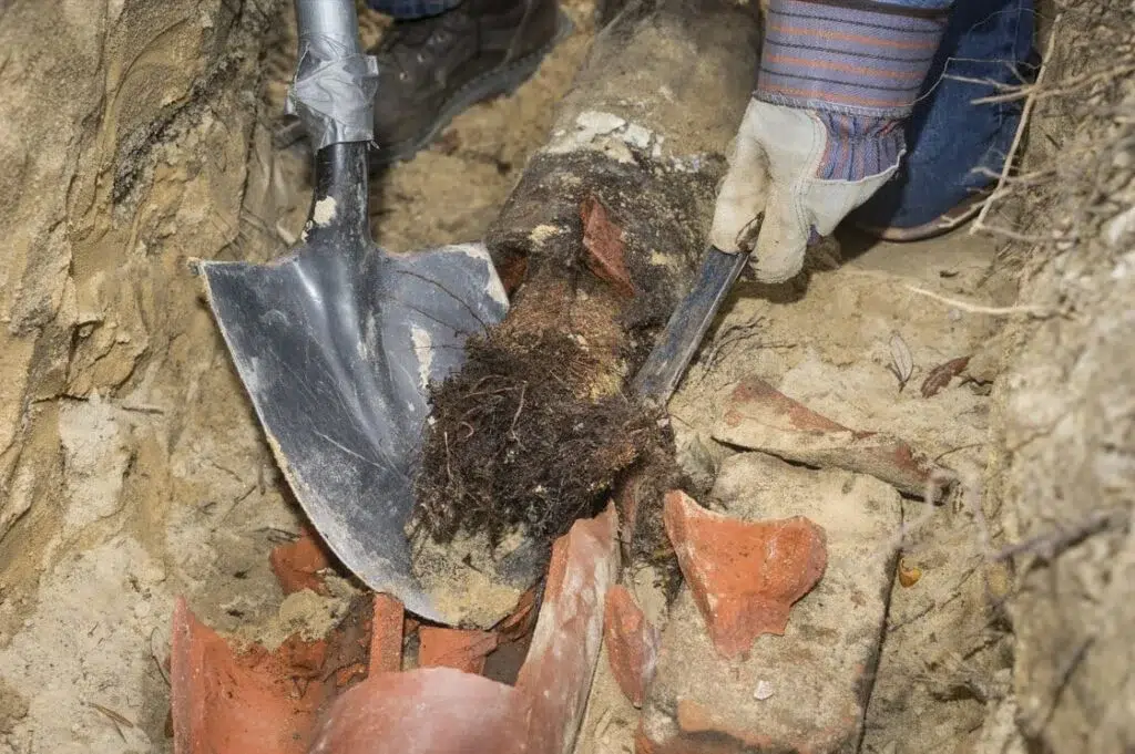 broken clay sewer pipe