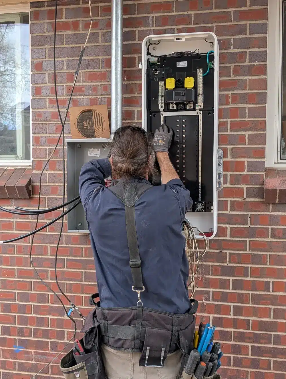Technician fixing electrical panel