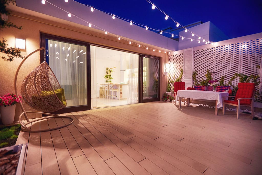 outdoor string lights on patio in Denver