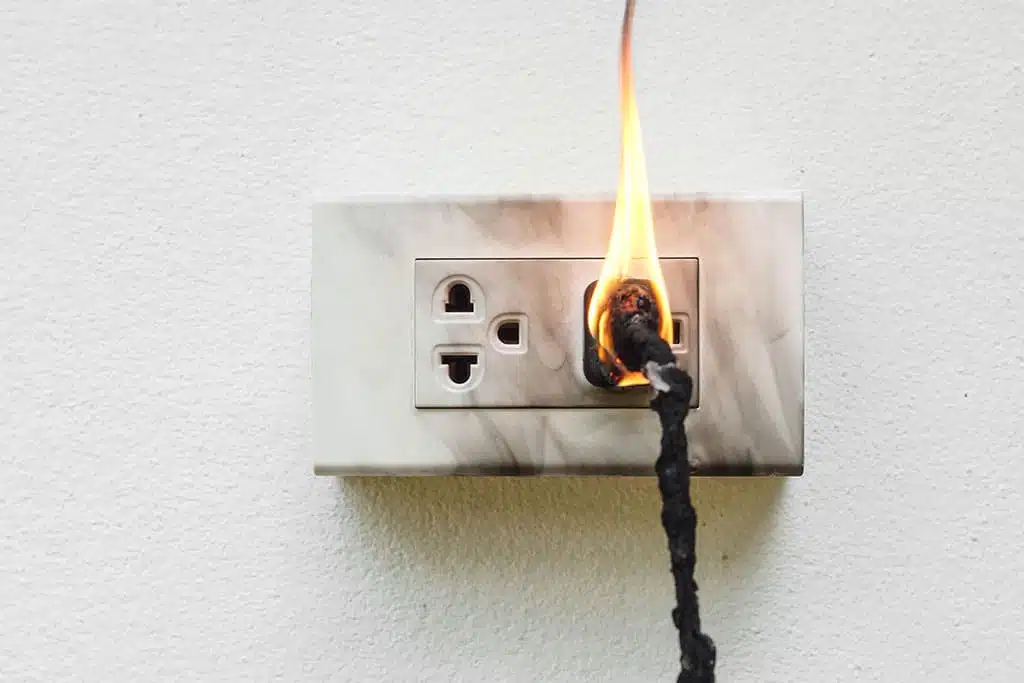 Electricity short circuit in an outlet, resulting in electricity wire burnt
